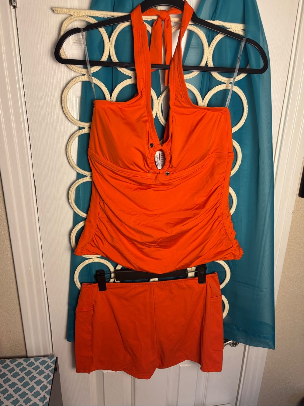 Calvin Klein Bright Orange Women's Tankini Top with shorts bottoms NWT LARGE 🔥 - Picture 3 of 16
